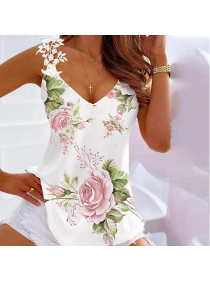 Womens Floral Swing Vest Sleeveless Cami Ladies Strappy Tops T Shirts Plus Size