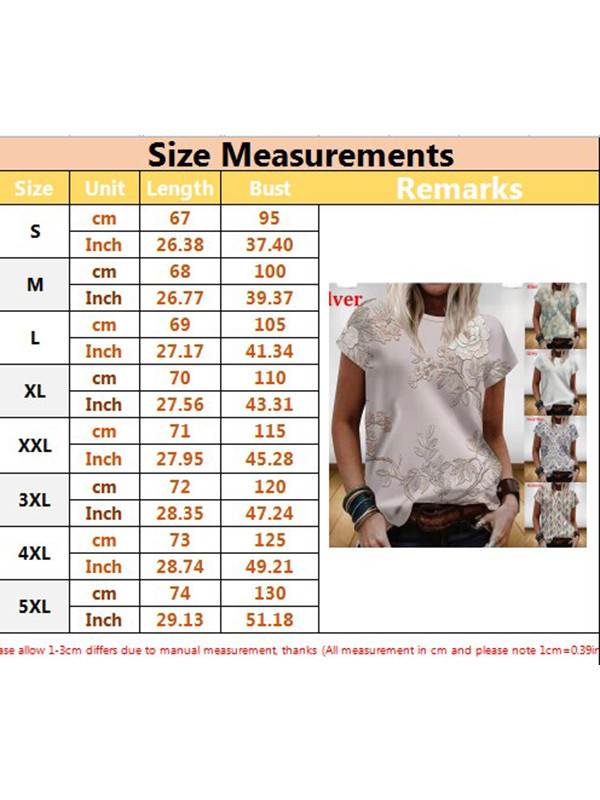 Womens Print Summer Blouse Short Sleeve T Shirt Ladies Plus Size V Neck Tops Tee