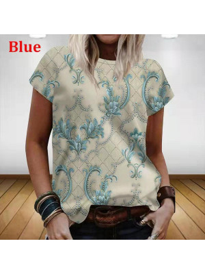 Womens Print Summer Blouse Short Sleeve T Shirt Ladies Plus Size V Neck Tops Tee