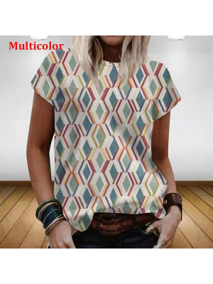 Womens Print Summer Blouse Short Sleeve T Shirt Ladies Plus Size V Neck Tops Tee