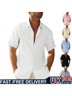 Mens Shirts Tops Summer Short Sleeve Casual Loose Buttons T-shirt  Muscle Blouse