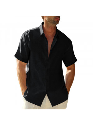 Mens Shirts Tops Summer Short Sleeve Casual Loose Buttons T-shirt  Muscle Blouse