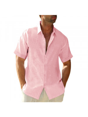 Mens Shirts Tops Summer Short Sleeve Casual Loose Buttons T-shirt  Muscle Blouse