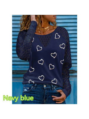 Womens Heart Slim Tops Long Sleeve Blouse Ladies T Shirt Summer Tee Plus Size UK