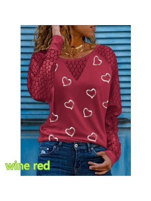 Womens Heart Slim Tops Long Sleeve Blouse Ladies T Shirt Summer Tee Plus Size UK