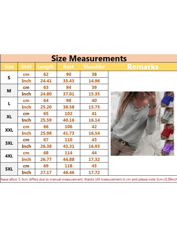 Plus Size Women Casual V Neck Tops Ladies Long Sleeve Print T-Shirt Bling Blouse