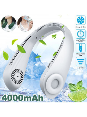 Mini Neck Fan Bladeless Hanging Air Cooler USB Rechargeable Portable 4000mAh