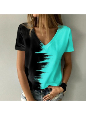 Womens Floral V Neck Casual T-shirt Ladies Summer Short Sleeve Loose Blouse Tops