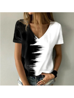 Womens Floral V Neck Casual T-shirt Ladies Summer Short Sleeve Loose Blouse Tops