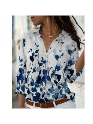 Womens Floral Buttons Tunic Tops Ladies Long Sleeve T-shirt Loose Casual Blouse