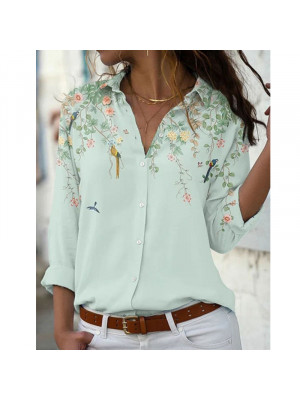 Womens Floral Buttons Tunic Tops Ladies Long Sleeve T-shirt Loose Casual Blouse