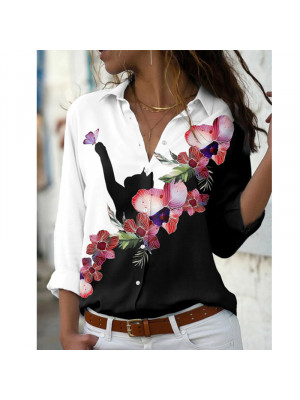 Womens Floral Buttons Tunic Tops Ladies Long Sleeve T-shirt Loose Casual Blouse