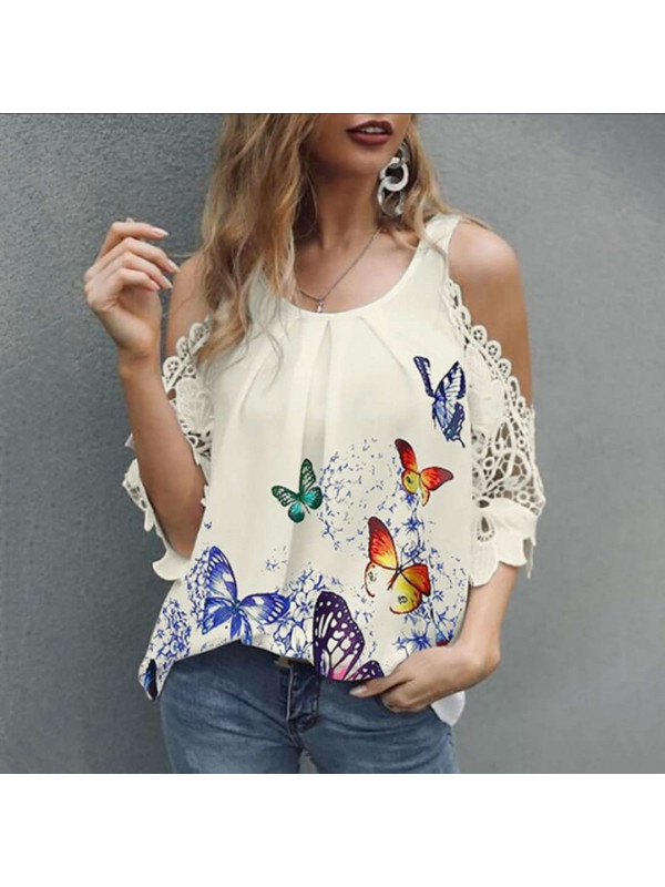 Womens Ladies Batwing Short Sleeve Lace Hollow Baggy Casual T-Shirt Tops Blouse