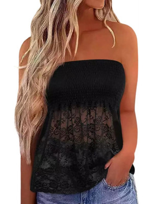 Women's Strapless Bandeau Boob Tube Tops Ladies Lace Blouse T Shirt Tops Summer