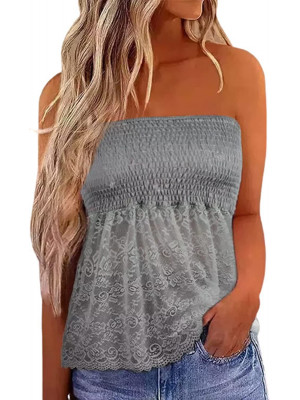 Women's Strapless Bandeau Boob Tube Tops Ladies Lace Blouse T Shirt Tops Summer