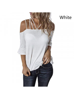 Plus Size Women Solid Casual Short Sleeve Tops Ladies Strappy Blouse Shirts UK