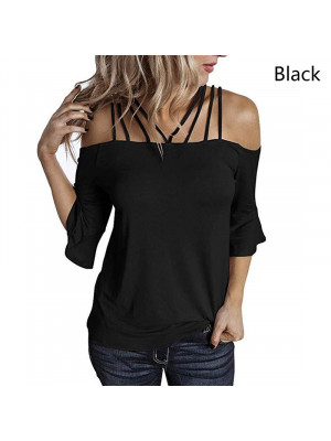 Plus Size Women Solid Casual Short Sleeve Tops Ladies Strappy Blouse Shirts UK