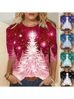 Womens Crew Neck Party Christmas Tops Ladies Long Sleeve Pullover Tee Shirt UK