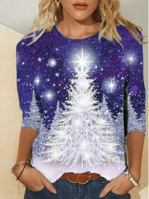 Womens Crew Neck Party Christmas Tops Ladies Long Sleeve Pullover Tee Shirt UK