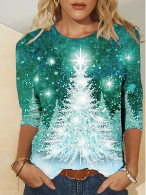 Womens Crew Neck Party Christmas Tops Ladies Long Sleeve Pullover Tee Shirt UK