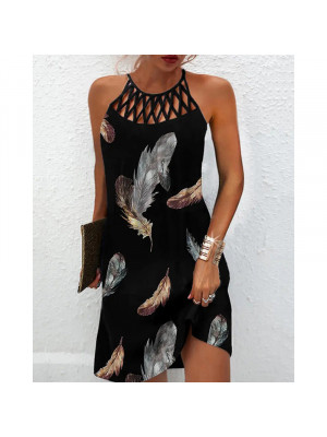 Women Ladies Summer Holiday Beach Casual Sundress Halter Neck Strappy Midi Dress