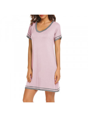 Women Summer Casual T Shirt Dress Ladies V Neck Short Mini Pullover Fitted Dress