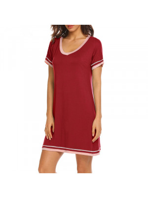 Women Summer Casual T Shirt Dress Ladies V Neck Short Mini Pullover Fitted Dress