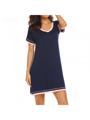 Women Summer Casual T Shirt Dress Ladies V Neck Short Mini Pullover Fitted Dress