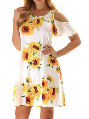 Women Floral Summer Beach Dress Ladies Holiday Strappy Short Sleeve Sundress