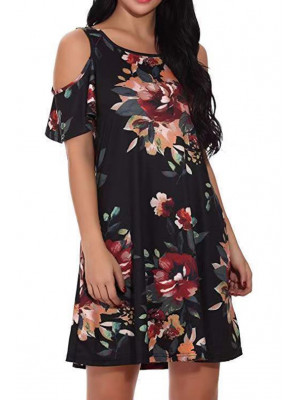 Women Floral Summer Beach Dress Ladies Holiday Strappy Short Sleeve Sundress