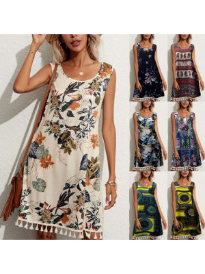 Women Boho Tassel Sundress Dress Sleeveless Sexy Beach Casual Holiday Dresses UK