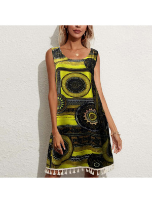 Women Boho Tassel Sundress Dress Sleeveless Sexy Beach Casual Holiday Dresses UK