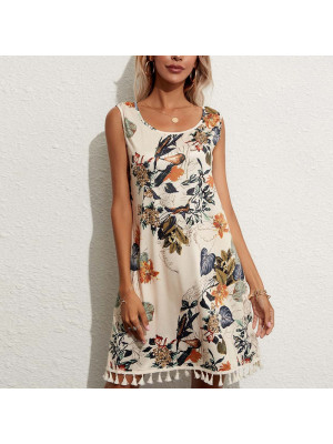 Women Boho Tassel Sundress Dress Sleeveless Sexy Beach Casual Holiday Dresses UK