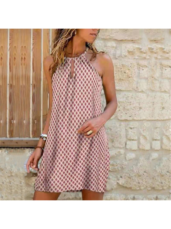 Laides Haler Neck Sleeveless Casual Dress Women Sexy Summer Beach Loose Sundress