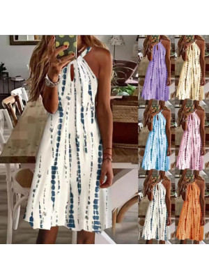 Ladies Summer Holiday Beach Casual Sundress Women Halter Neck Strappy Midi Dress