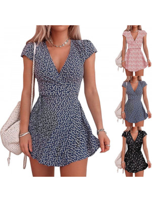 Women Beach Boho Sundress Ladies Strappy V Neck Vest Sexy Sleeve Dress