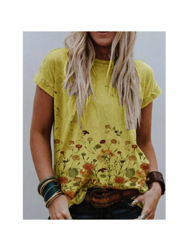 Women Short Sleeve Casual Blouse Shirt Floral Tops Ladies Crew Neck Pullover Tee