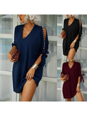 Ladies Women Plus Size Long Shirt Blouse Cold Shoulder Beach Sundress Tops Dress