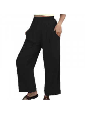 UK Womens Casual Cotton Linen Pants Ladies Elastic Waist Loose Pocket Trousers 