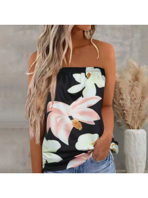 Summer Womens Strapless Bandeau Boob Tube Tops Ladies Beach Blouse Boho T Shirt