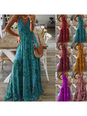 Women Ladies Maxi Sundress Beach Boho Dress Ladies Loose Cami Dresses Plus Size