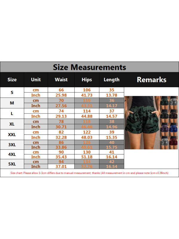 Womens Elastic Waist Camouflage Shorts  Ladies Summer Casual Hot Pants Plus Size