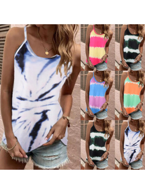 Womens Summer Print Vest Sleeveless Tops Ladies Casual T-Shirt Blouse Loose Cami