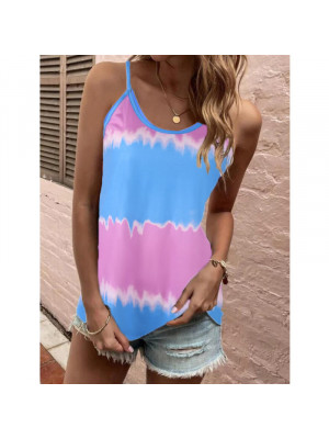 Womens Summer Print Vest Sleeveless Tops Ladies Casual T-Shirt Blouse Loose Cami