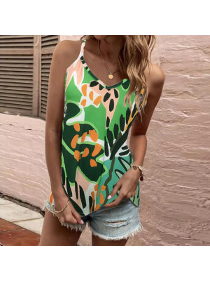 Womens Summer Floral Vest Sleeveless Tops Ladies V Neck T-Shirt Blouse Loose Cami