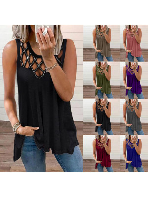 Womens Sleeveless Plain T Shirt Lady Casual Slim Tops Tee Blouse Plus Size Vest