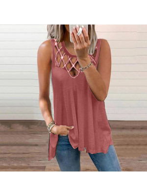 Womens Sleeveless Plain T Shirt Lady Casual Slim Tops Tee Blouse Plus Size Vest