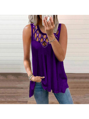 Womens Sleeveless Plain T Shirt Lady Casual Slim Tops Tee Blouse Plus Size Vest