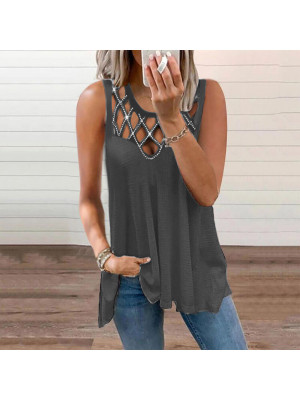 Womens Sleeveless Plain T Shirt Lady Casual Slim Tops Tee Blouse Plus Size Vest