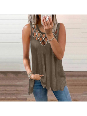 Womens Sleeveless Plain T Shirt Lady Casual Slim Tops Tee Blouse Plus Size Vest